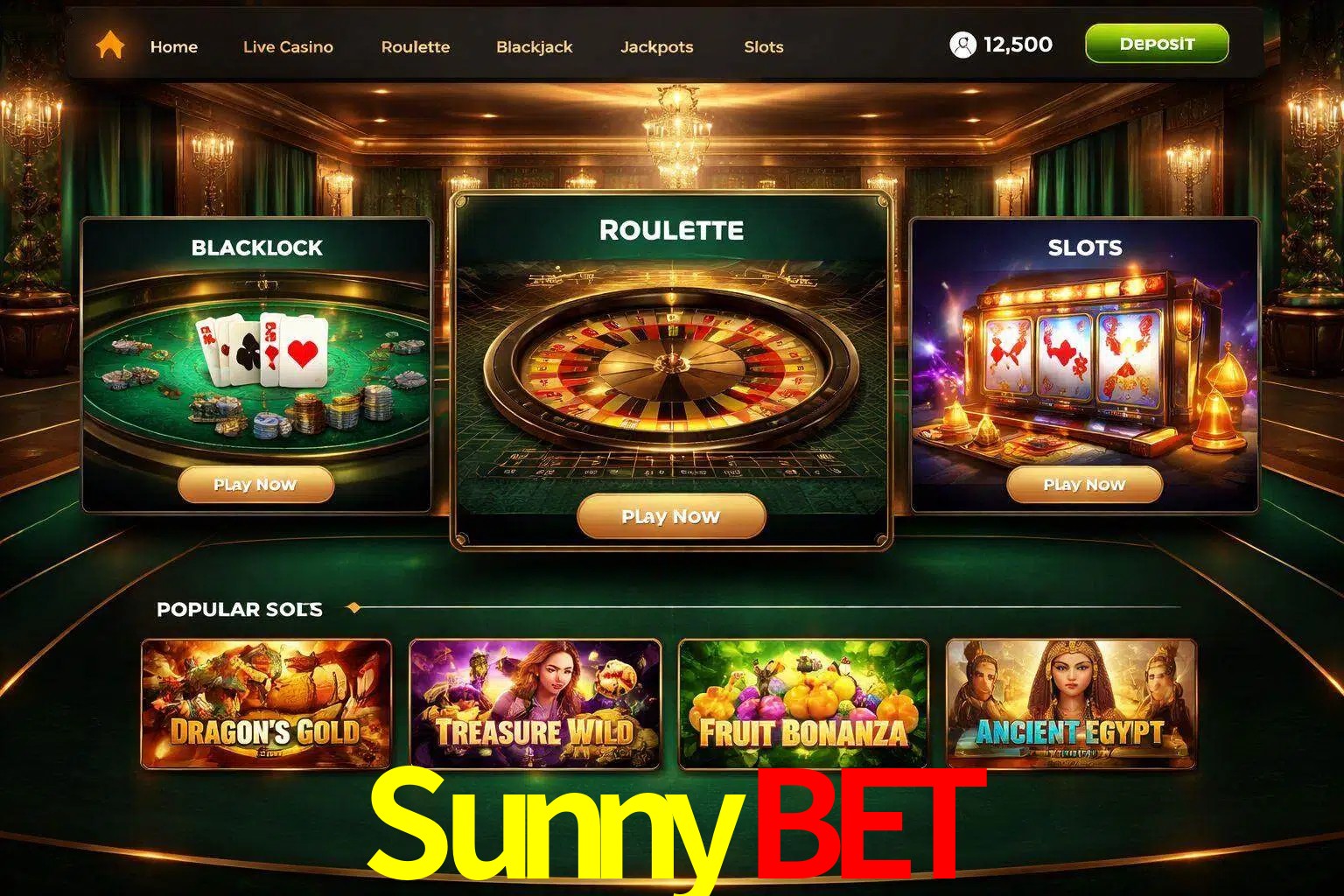 Vista de la plataforma SunnyBet Casino mostrando categorías organizadas de juegos en línea